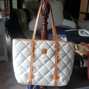 Vintage Dooney & Bourke Cream Quilted Tote with Tan Accents